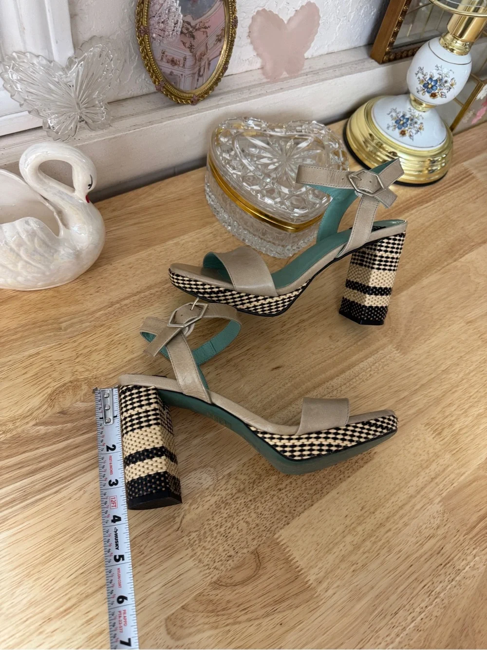 Y2K LAB platform heels with chunky woven block heels size 37 Boho Indie